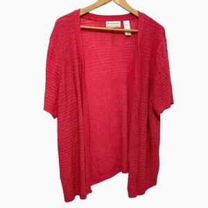 Alfred Dunner Open Cardigan Womens Size 1X Pink Open Sweater Short Sleeve Knit